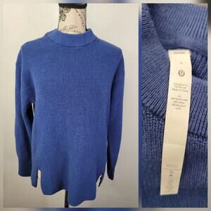 LULULEMON Sweater SZ 4 Blue Merino Wool Ribbed Crewneck Fisherman W3GKAS